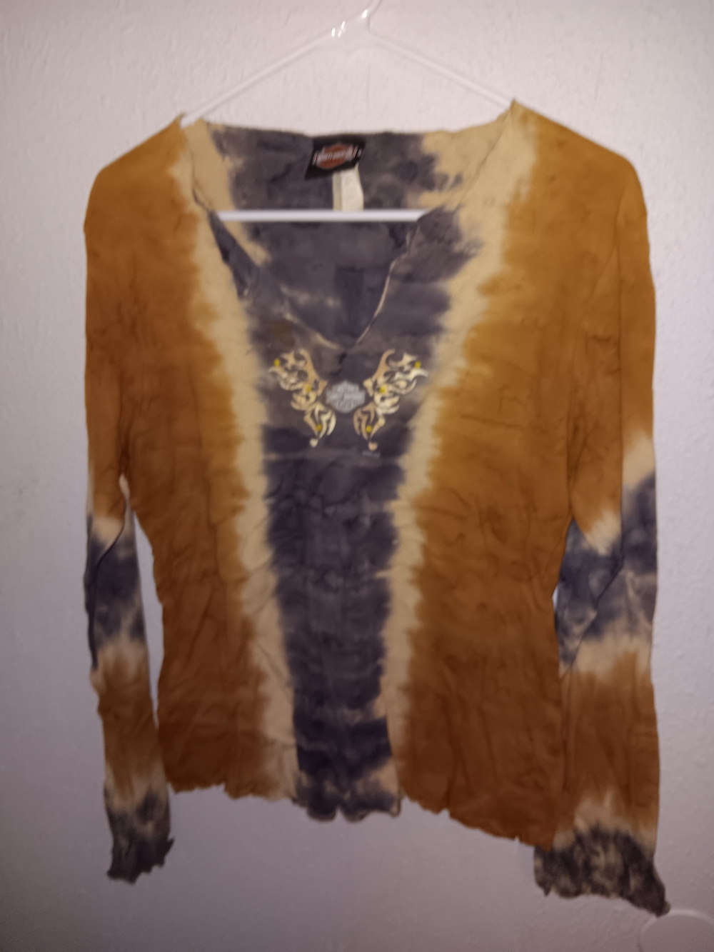 Vintage Harley Davivson Tie-Dye Long Sleeve V-Neck Top Womens Size Large